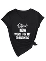 Detail of a black V-neck T-shirt featuring Retired I Now Work For My Grandkids text - Black
