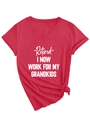Detail of V-neck heather red T-shirt with white printed slogan and side knot design - Red