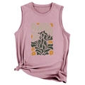 Detail of loose-fit sleeveless tank top with yellow floral print and stylish side knot - S / Rose Gold