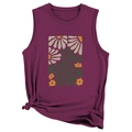 Vintage burgundy sleeveless top with white daisy print and stylish front knot detail - S / Fuschia