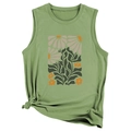 Close-up of green sleeveless vest with floral print and decorative knot detail at the hem - S / Olive Green