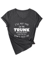 Detail of V-neck dark grey t-shirt with rolled sleeves and white slogan print - S / Black Heather Grey