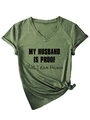 Detail of V-neck T-shirt in dark green with slogan print and side knot detail - Olive Green