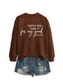 Detail of crewneck sweatshirt with Genesis 50:20 print and distressed denim shorts - Coffee (White Font)