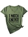 Detail of olive green V-neck T-shirt with front knot and black slogan print - Olive Green (Black Slogan)