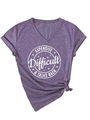 Détail d'un t-shirt violet chiné à col en V avec slogan imprimé et nœud latéral élégant - Violet (Police Blanche)