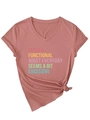Detail of V-neck short sleeve t-shirt featuring rainbow slogan text and knotted hem - S / Rose Gold