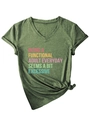 Detail of green V-neck T-shirt showing knit texture and motivational print with knot hem - S / Olive Green