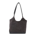 Borsa tote minimalista in tessuto grigio scuro con fondo e manici in pelle nera - Grigio