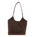 Borsa tote in velluto a coste marrone con base e spalline in pelle PU marrone chiaro - Marrone