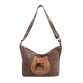 Borsa a tracolla in velluto a coste marrone con patch gatto e tracolla regolabile - Cachi
