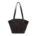 Große Leopard-Schultertasche in Trapezform mit schwarzen Kunstledergriffen für Damen - Schwarz