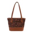 Borsa tote alla moda con stampa leopardata, manici in pelle marrone e tela testurizzata - Marrone