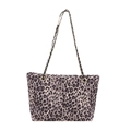 Retro leopard print tote bag with chain strap and matte finish for women - No Pendant / Khaki