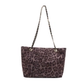 Vintage leopard print tote bag with gold chain woven straps on a white background - No Pendant / Coffee