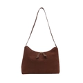 Bolso de hombro de ante marrón oscuro moderno con correas de cuero y doble cremallera - Marrón
