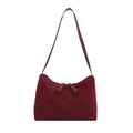Bolso de hombro de gamuza burdeos con cremallera doble y correa larga elegante - Burdeos