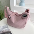 Pink corduroy hobo bag for women with adjustable strap and small round coin purse - One Size / Pink