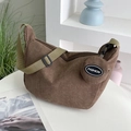 Brown corduroy hobo bag with adjustable green strap and round mini coin purse - One Size / Brown