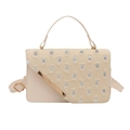 Elegante borsa beige in ecopelle e denim consumato con paillettes d'argento - Bianco