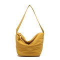Minimalist mustard yellow pleated dumpling bag with crescent shape and smooth zipper detail - Yellow