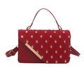 Borsa a tracolla rossa con patta in denim con paillettes e dettaglio dorato - Rosso
