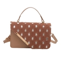 Borsa a tracolla quadrata marrone da donna con finiture in metallo e design - Marrone