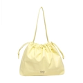 Light yellow shoulder bag with drawstring closure and silver metallic bow detail - Yellow