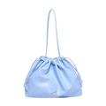 Light blue faux leather drawstring bucket bag with a silver bow ornament - Blue