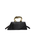 Sac à main asymétrique noir avec cuir gaufré croco et poignée artistique dorée - Noir