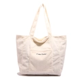 Bolso tote de pana blanco crema con bordado Free Color y bolsillo frontal - Blanco
