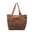 Bolso tote de pana marrón para mujer con bolsillo frontal grande y letras blancas - Marrón