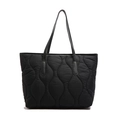 Bolso tote acolchado negro grande con costuras onduladas y correas de cuero - Negro