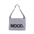 Borsa tote minimalista in tela grigia con stampa MOOD. e tracolla larga regolabile - Grigio