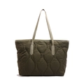 Bolso tote acolchado verde oliva en tela de plumón con correas de hombro grises - Verde