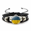 Bracciale multistrato in pelle con bandiera ucraina in vetro e cinturini intrecciati - Stile Bandiera dell'Ucraina (JY008946-4)