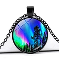 Collier pendentif aurore boréale en verre avec chaîne en alliage noir pour femmes - Style Aurore Étoilée Colorée (JY008950-6)