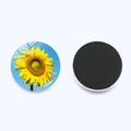 Round crystal glass sunflower fridge magnet with full magnetic back for home decor - Sunflower Pattern 3 (JY008956-3)