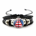 Mehrlagiges Lederarmband mit US-Flaggen-Basketball-Muster und geflochtenen Kordeln - Basketball