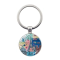 Llavero de metal plateado con colgante redondo de ilustración de París Torre Eiffel - Ilustraciones de Monumentos de París (Plata-6)