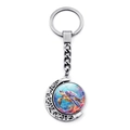 Detail of silver turtle spinning keychain with half-moon frame and glass sea artwork - Coral Reef Realistic Turtle (JY009031-11)