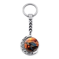 Rotating turtle keychain with crescent moon frame and vibrant glass ocean beach pendant - Brilliant Turtle Sunset Beach (JY009031-9)