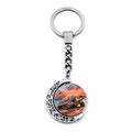Close-up of rotating sea turtle pendant keychain with crescent moon and sunset beach design - Sunset Glow Beach Turtle (JY009031-8)