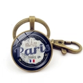 Vintage bronze Paris keychain with French flag and Eiffel Tower glass pendant - Bronze (Style 2)
