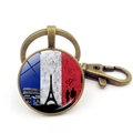 Vintage bronze Paris keychain with French flag and Eiffel Tower glass cabochon - Bronze (Style 3)