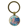 Llavero de bronce vintage con colgante de ilustración de la Torre Eiffel de París - Ilustraciones de Monumentos de París (Bronce-6)