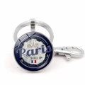 Portachiavi Parigi con ciondolo in vetro blu, bandiera Francia e chiusura a moschettone - Argento 2