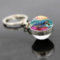 Porte-clés pendentif en verre tortue de mer avec illustration de récif océanique - Tortue de Corail au Coucher du Soleil (JY009030-2)