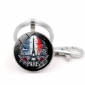 Portachiavi Parigi con Torre Eiffel e bandiera francese su cabochon in vetro lucido - Argento (Stile 7)