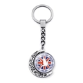 Rotating silver London keychain with UK flag and England map on textured crescent moon - England Map & Flag Style (JY009037-12)